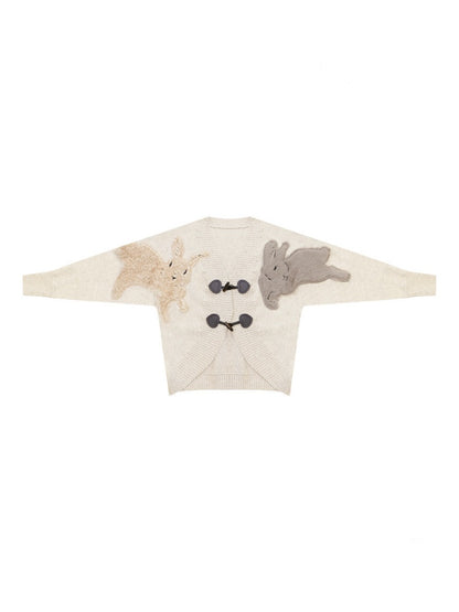 Toggle Buckle Rabbit Patch Apricot Sweater Cardigan Jacket【s0000018927】