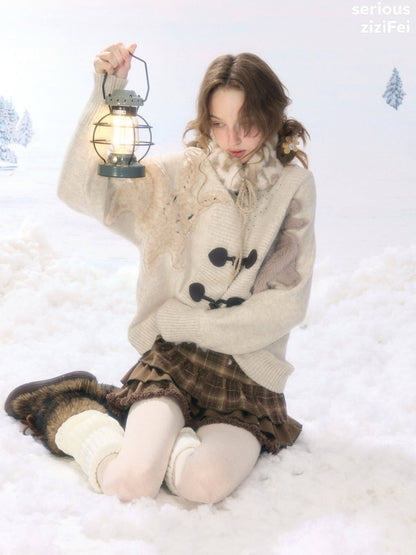 Toggle Buckle Rabbit Patch Apricot Sweater Cardigan Jacket【s0000018927】