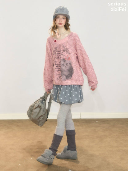 Gray Polka Dot High-Waisted Slimming Bud Pocket Short Skirt【s0000018928】