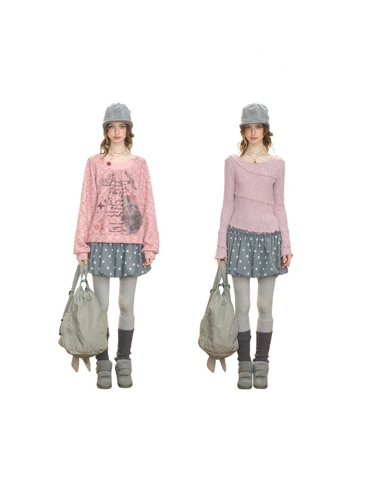 Gray Polka Dot High-Waisted Slimming Bud Pocket Short Skirt【s0000018928】