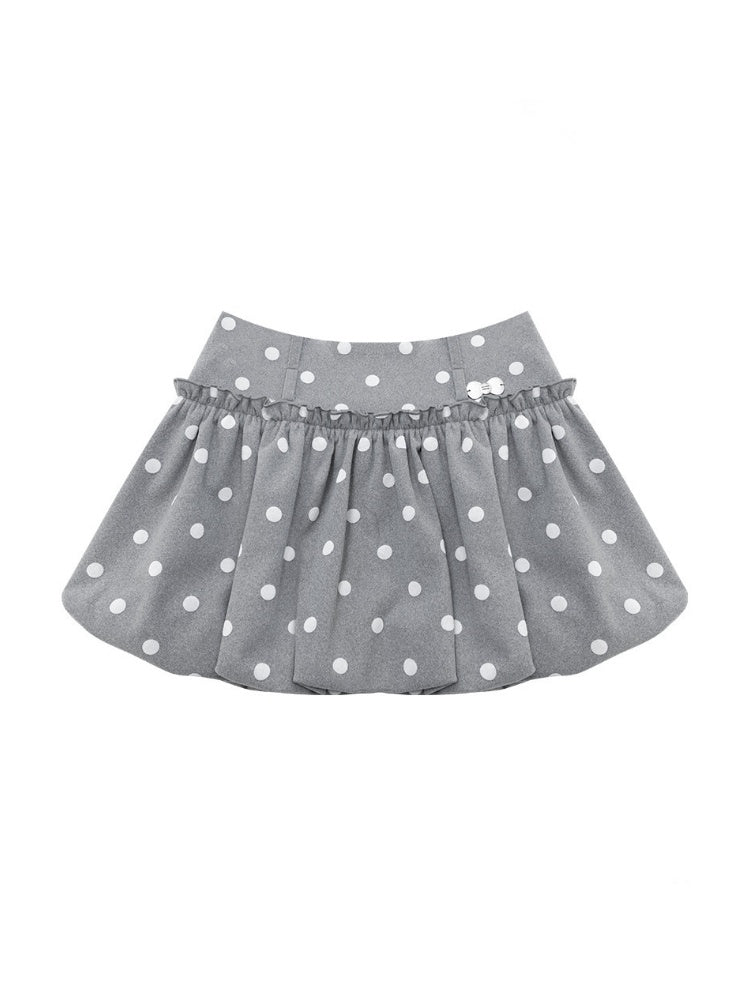 Gray Polka Dot High-Waisted Slimming Bud Pocket Short Skirt【s0000018928】