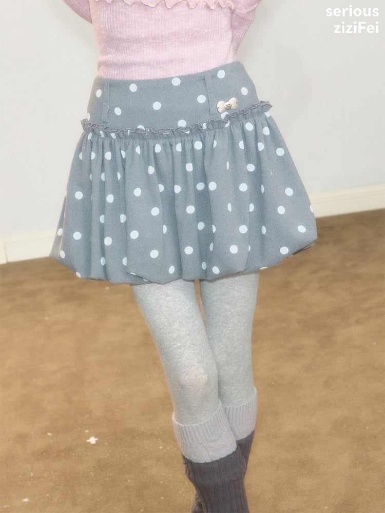 Gray Polka Dot High-Waisted Slimming Bud Pocket Short Skirt【s0000018928】