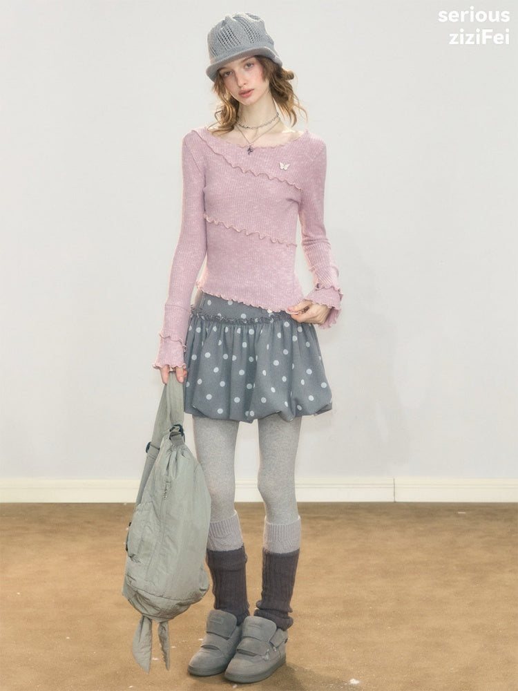 Gray Polka Dot High-Waisted Slimming Bud Pocket Short Skirt【s0000018928】