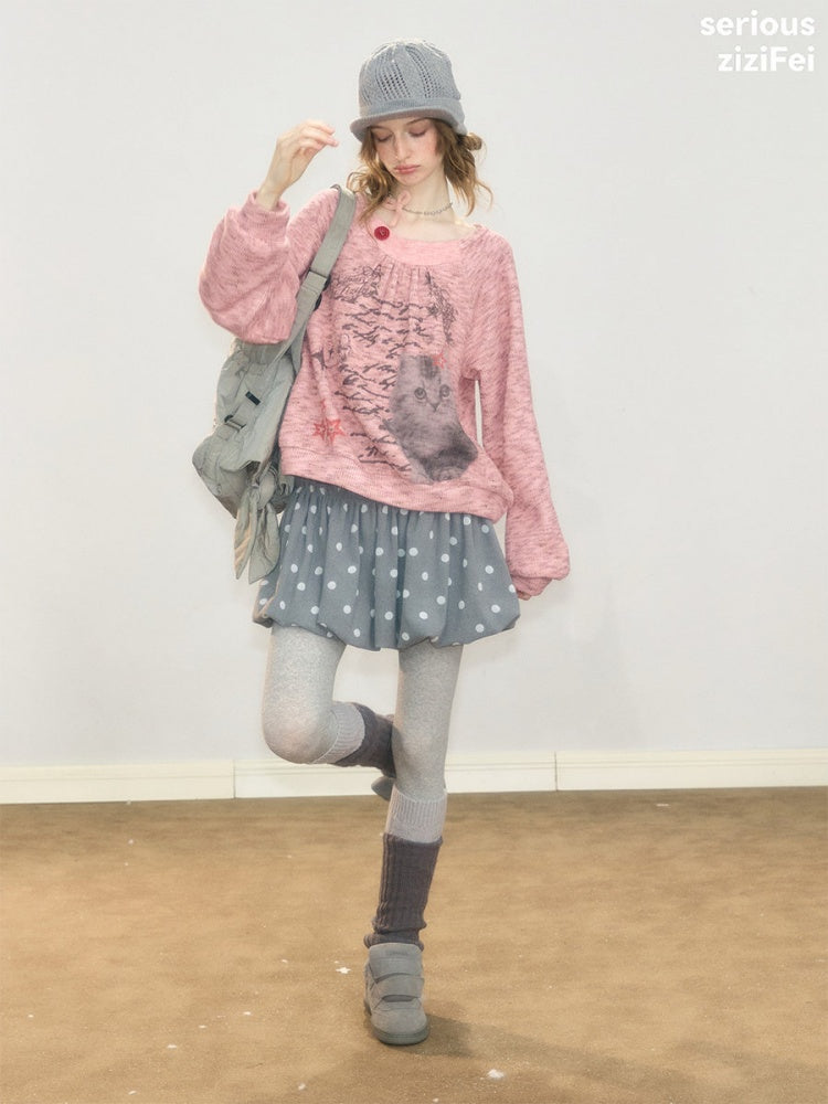 Gray Polka Dot High-Waisted Slimming Bud Pocket Short Skirt【s0000018928】