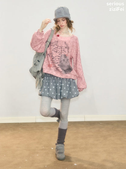 Gray Polka Dot High-Waisted Slimming Bud Pocket Short Skirt【s0000018928】