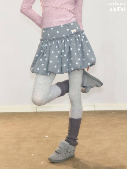 Gray Polka Dot High-Waisted Slimming Bud Pocket Short Skirt【s0000018928】