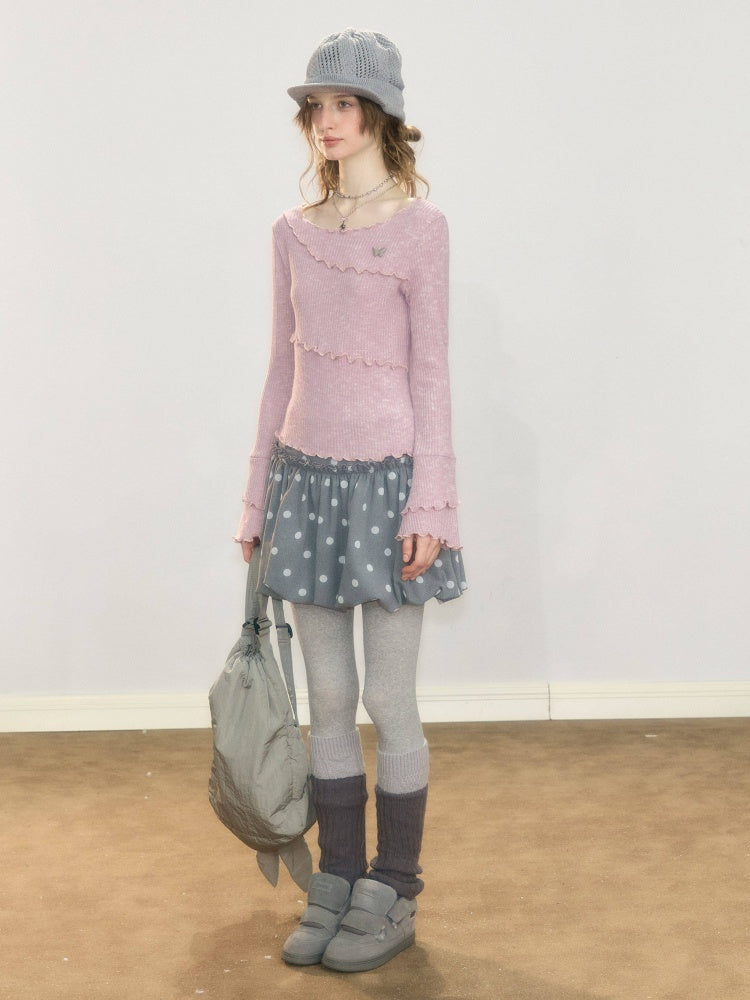 Gray Polka Dot High-Waisted Slimming Bud Pocket Short Skirt【s0000018928】