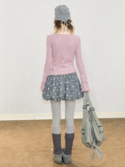 Gray Polka Dot High-Waisted Slimming Bud Pocket Short Skirt【s0000018928】