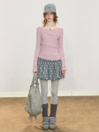 Gray Polka Dot High-Waisted Slimming Bud Pocket Short Skirt【s0000018928】