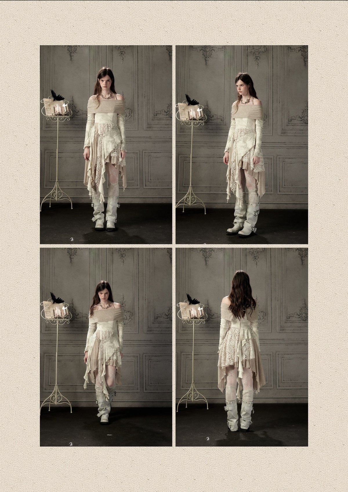 Off-Shoulder Patchwork Halter Long-Sleeve Dress【s0000018930】