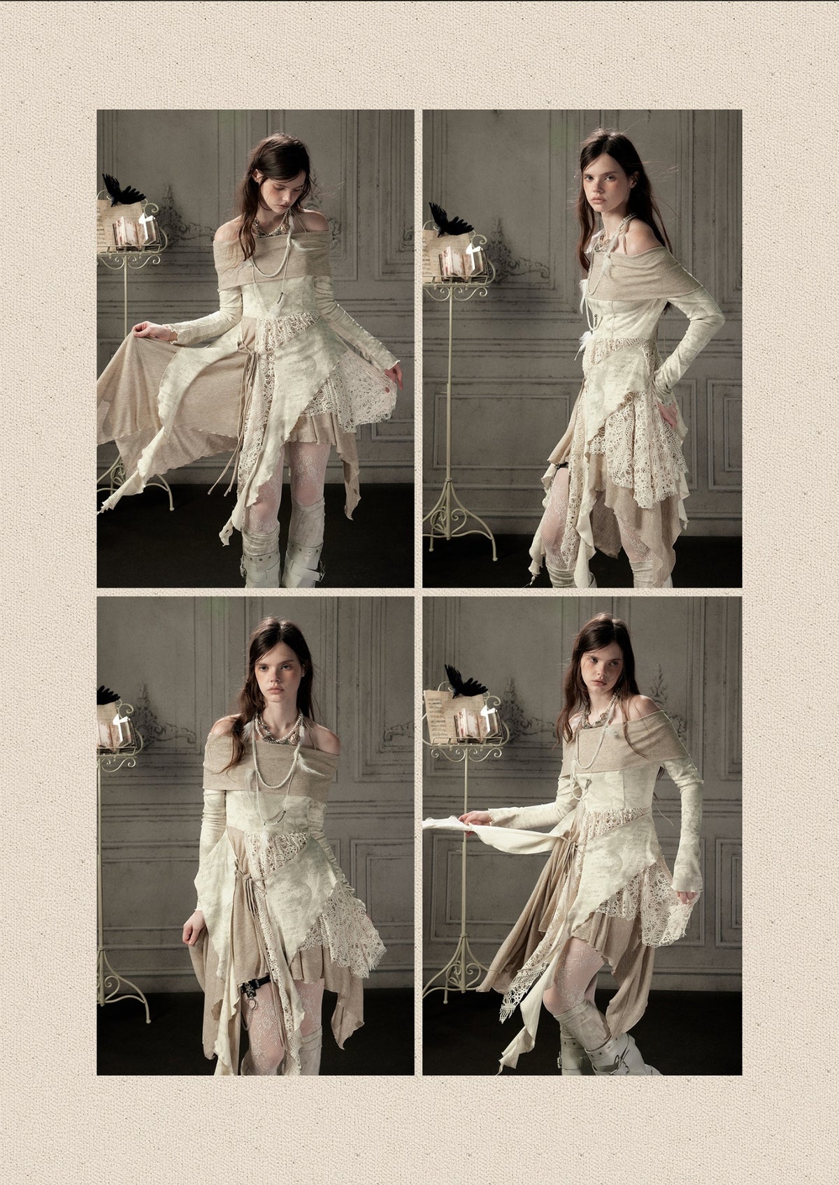 Off-Shoulder Patchwork Halter Long-Sleeve Dress【s0000018930】