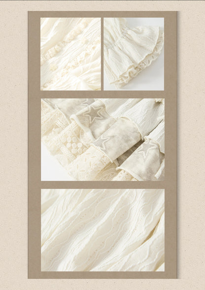 Light Lace Patchwork Off-Shoulder Beige Slip Dress【s0000018931】