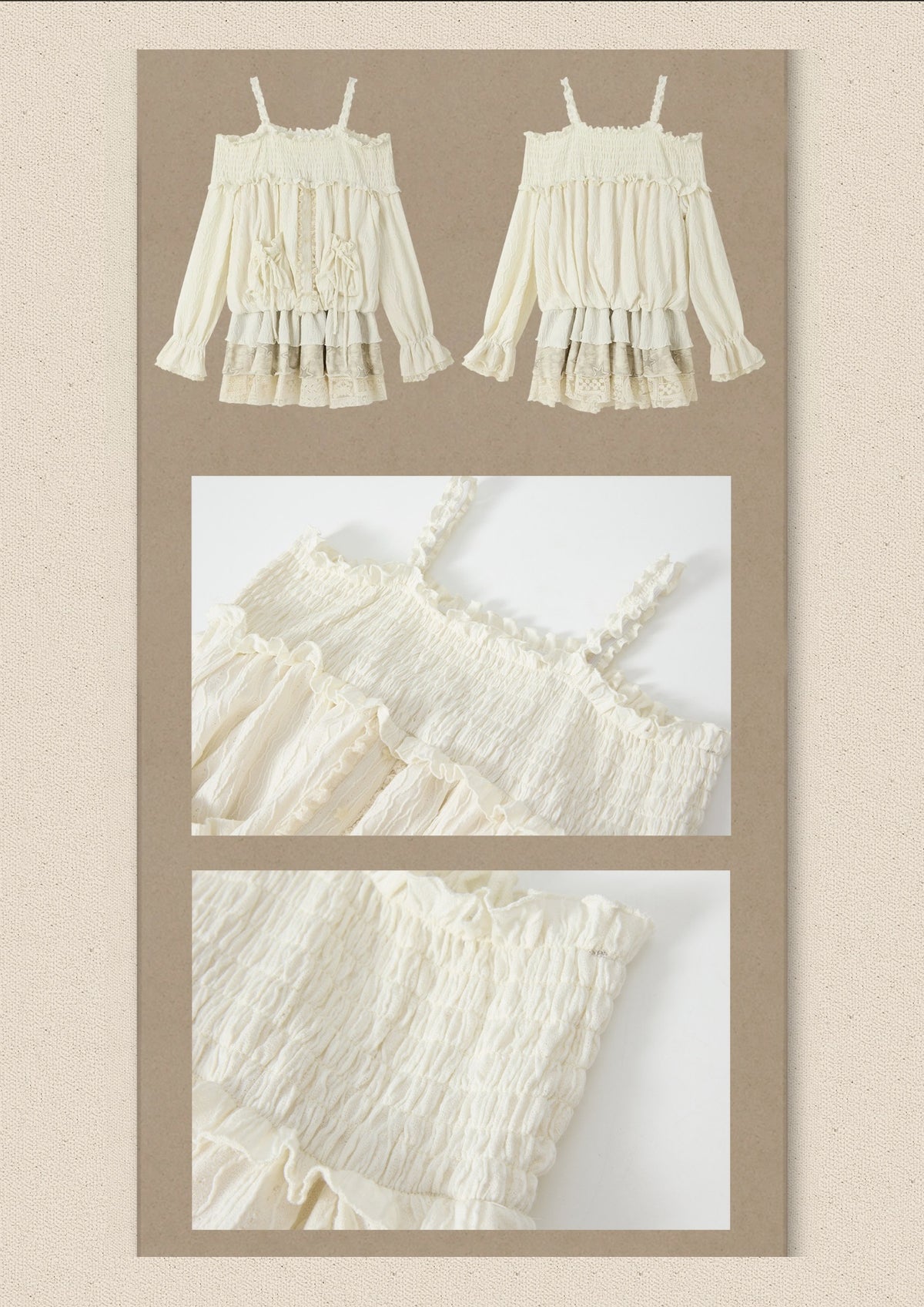 Light Lace Patchwork Off-Shoulder Beige Slip Dress【s0000018931】