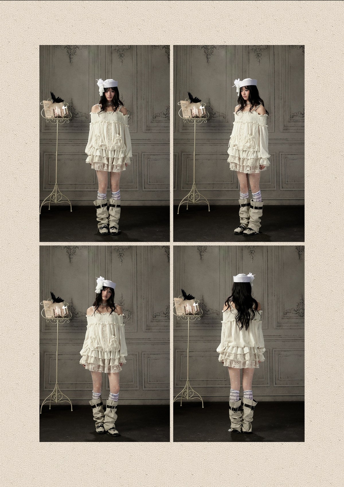 Light Lace Patchwork Off-Shoulder Beige Slip Dress【s0000018931】