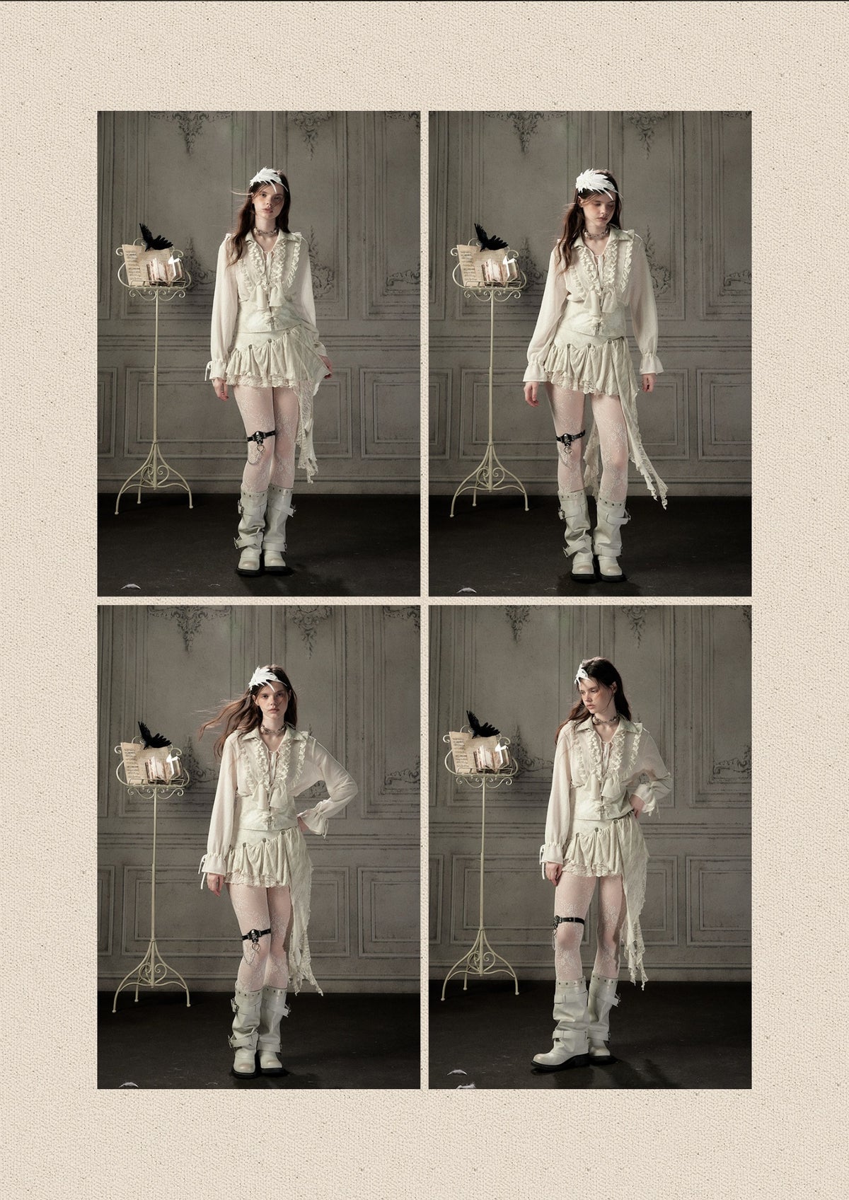 Ruffled Lapel Waist-Cinching Beige Long-Sleeve Shirt【s0000018932】