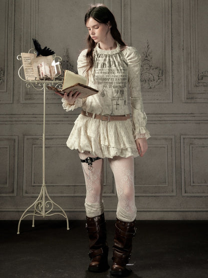 Light Yarn Lace Patchwork Long-Sleeve Beige Halter Short Dress【s0000018933】
