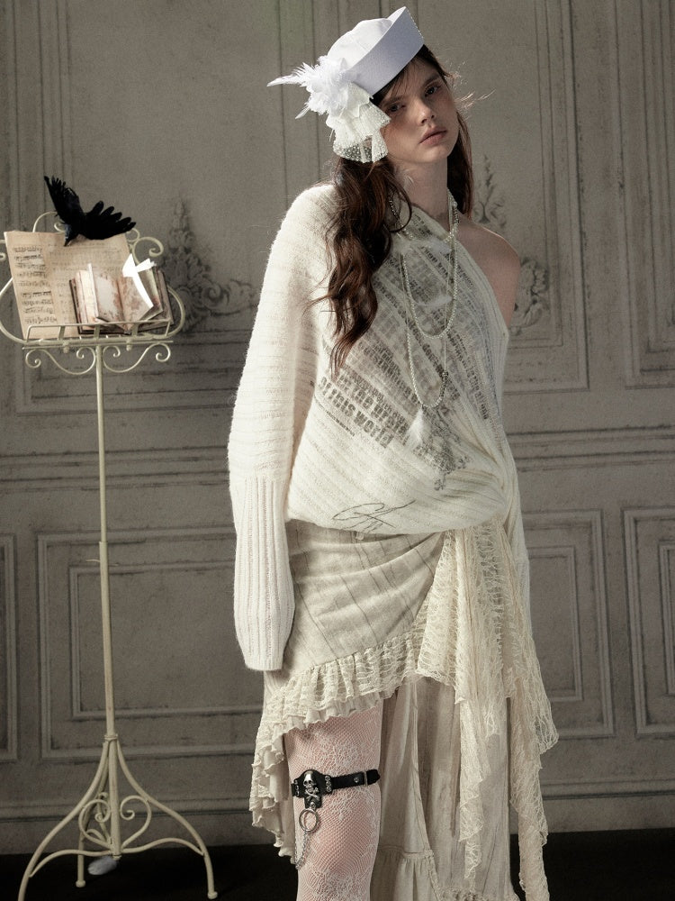 Bat-Sleeve Beige Off-Shoulder Knit Sweater【s0000018934】