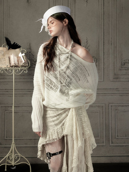 Bat-Sleeve Beige Off-Shoulder Knit Sweater【s0000018934】