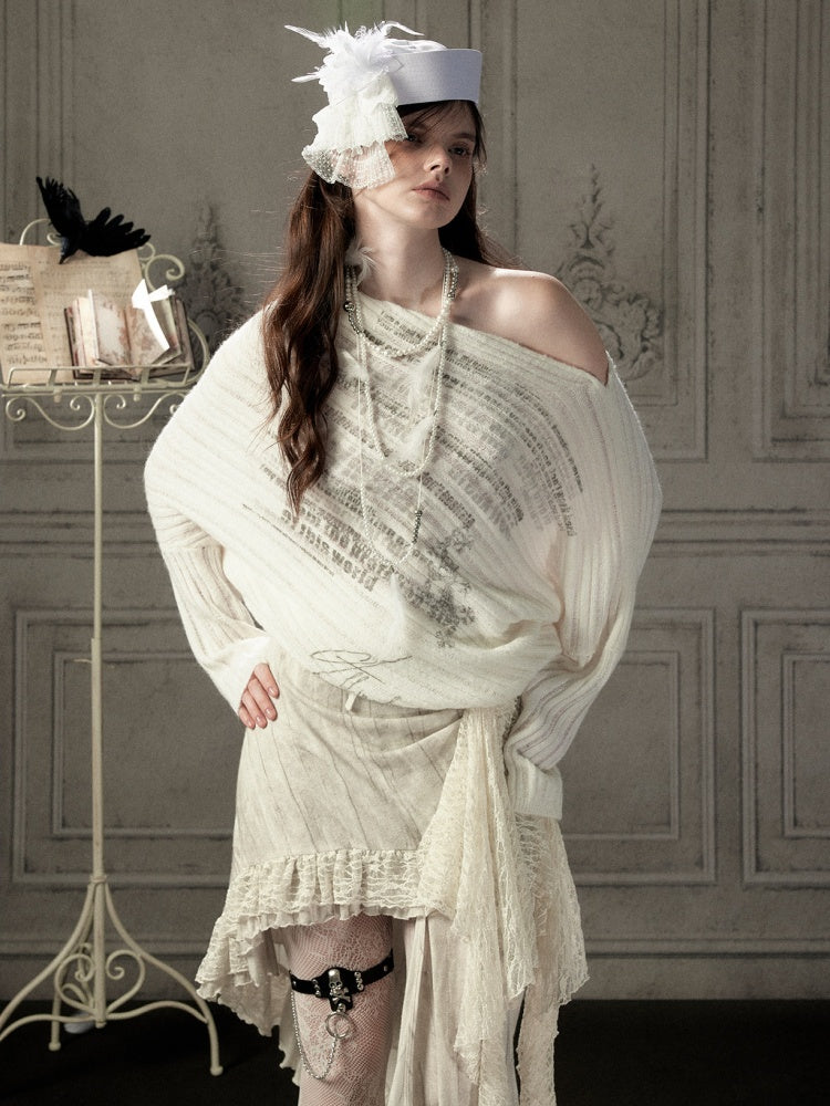 Bat-Sleeve Beige Off-Shoulder Knit Sweater【s0000018934】