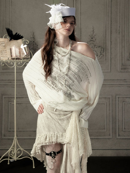 Bat-Sleeve Beige Off-Shoulder Knit Sweater【s0000018934】