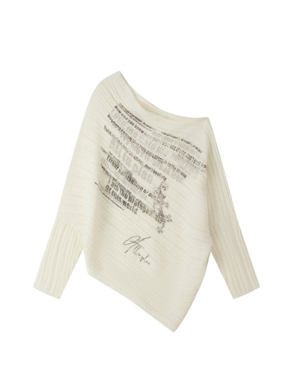 Bat-Sleeve Beige Off-Shoulder Knit Sweater【s0000018934】