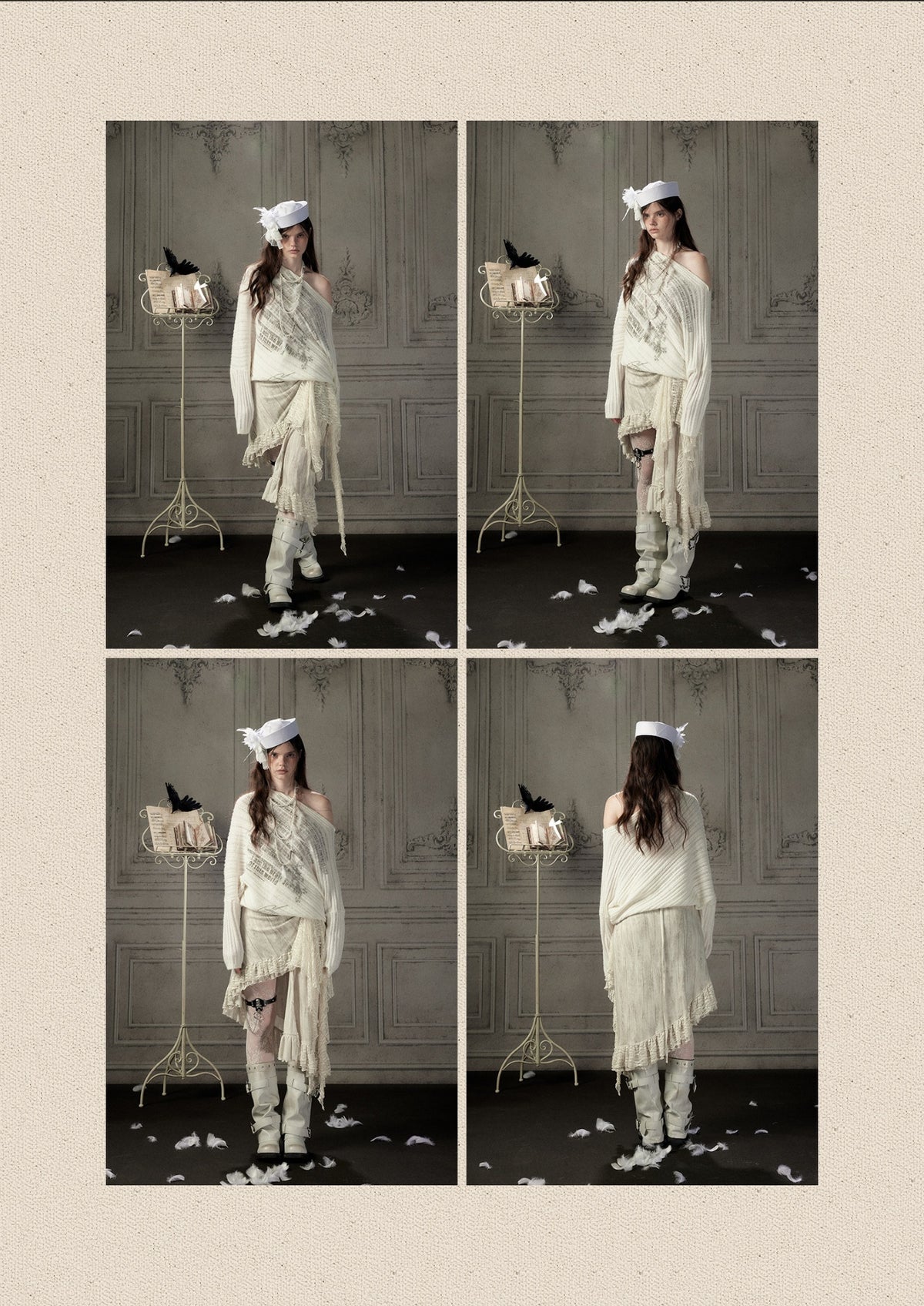 Bat-Sleeve Beige Off-Shoulder Knit Sweater【s0000018934】