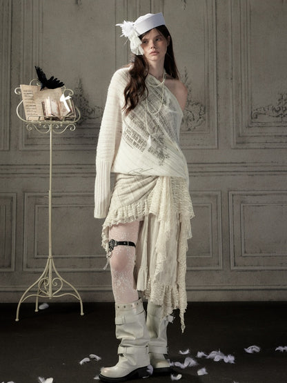 Bat-Sleeve Beige Off-Shoulder Knit Sweater【s0000018934】