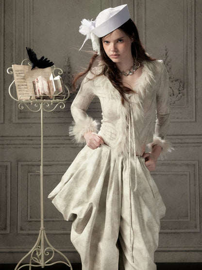 Fur Collar Beige Long Sleeve Short Top【s0000018935】