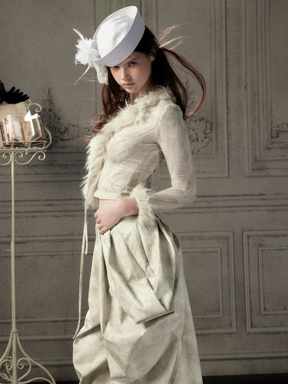 Fur Collar Beige Long Sleeve Short Top【s0000018935】