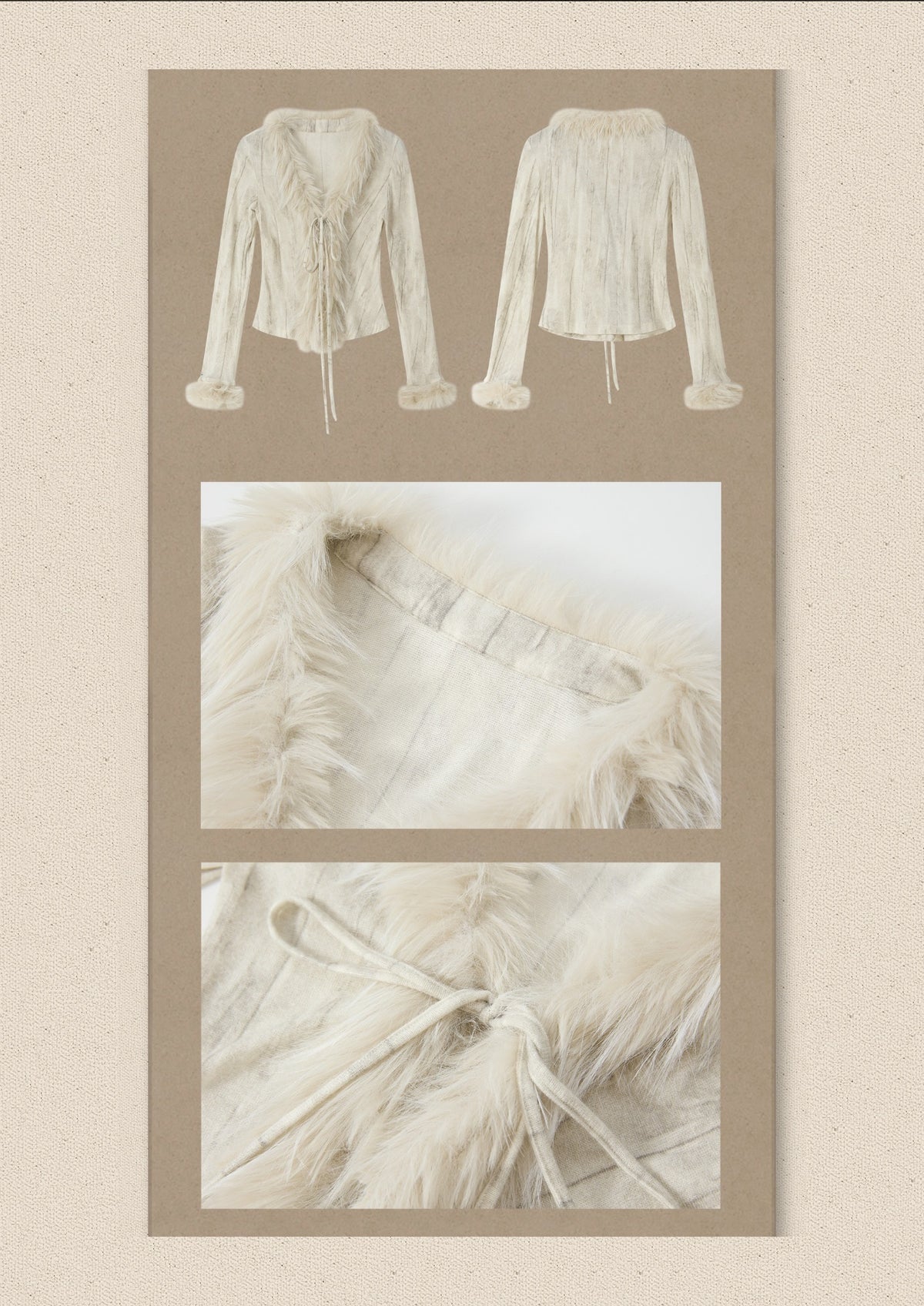 Fur Collar Beige Long Sleeve Short Top【s0000018935】