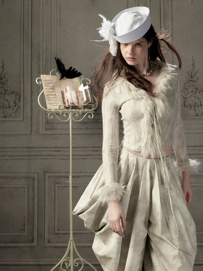 Fur Collar Beige Long Sleeve Short Top【s0000018935】
