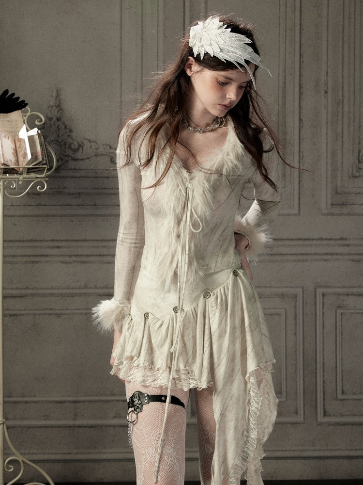 Fur Collar Beige Long Sleeve Short Top【s0000018935】