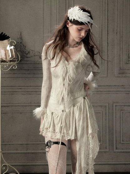 Fur Collar Beige Long Sleeve Short Top【s0000018935】