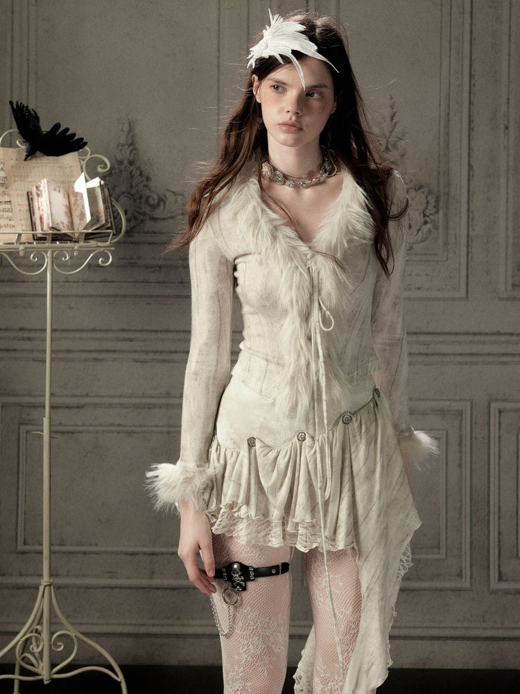 Fur Collar Beige Long Sleeve Short Top【s0000018935】