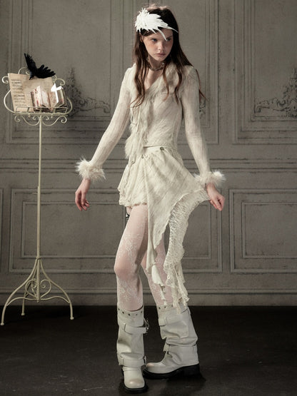 Fur Collar Beige Long Sleeve Short Top【s0000018935】