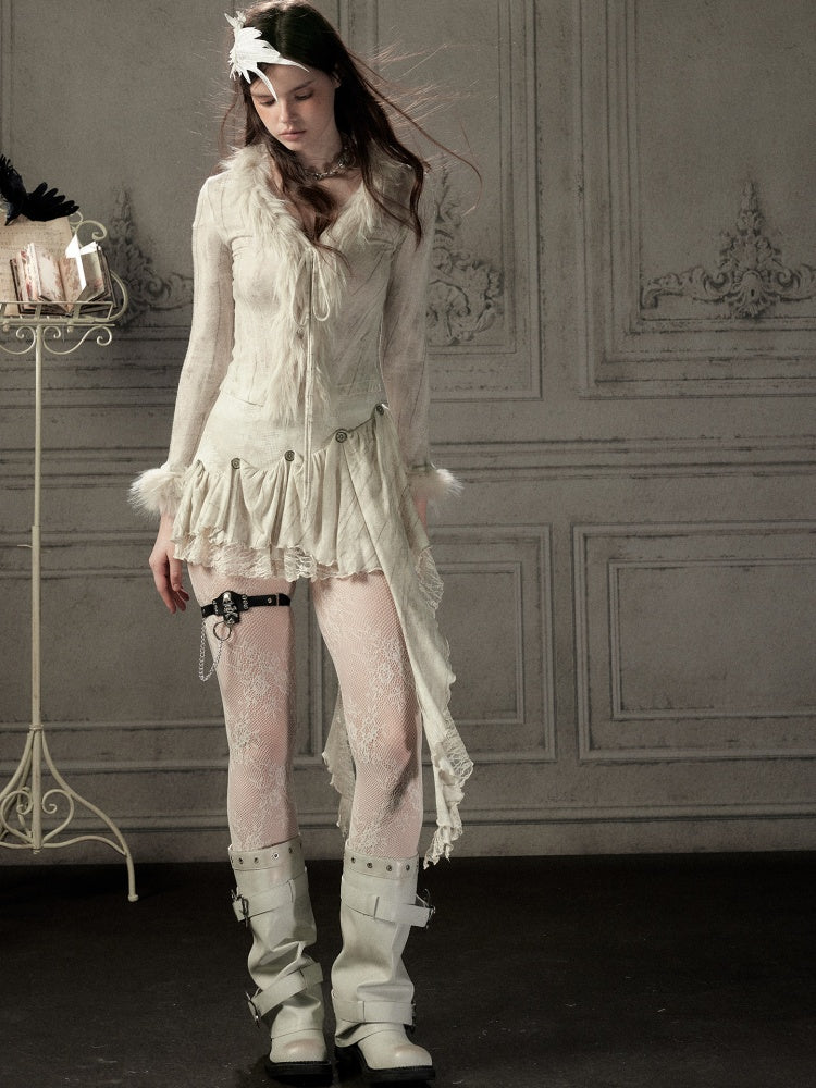 Fur Collar Beige Long Sleeve Short Top【s0000018935】