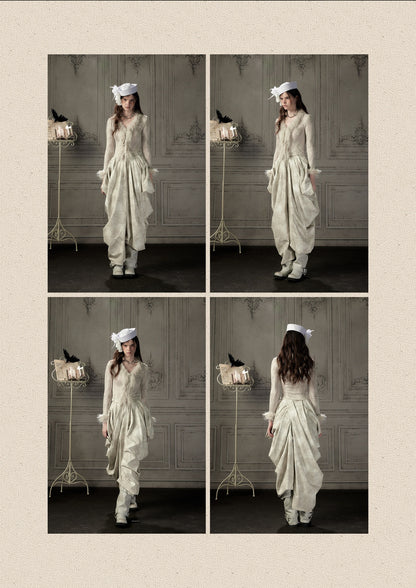 Fur Collar Beige Long Sleeve Short Top【s0000018935】