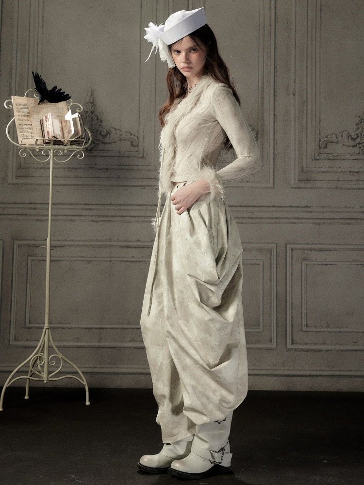 Fur Collar Beige Long Sleeve Short Top【s0000018935】