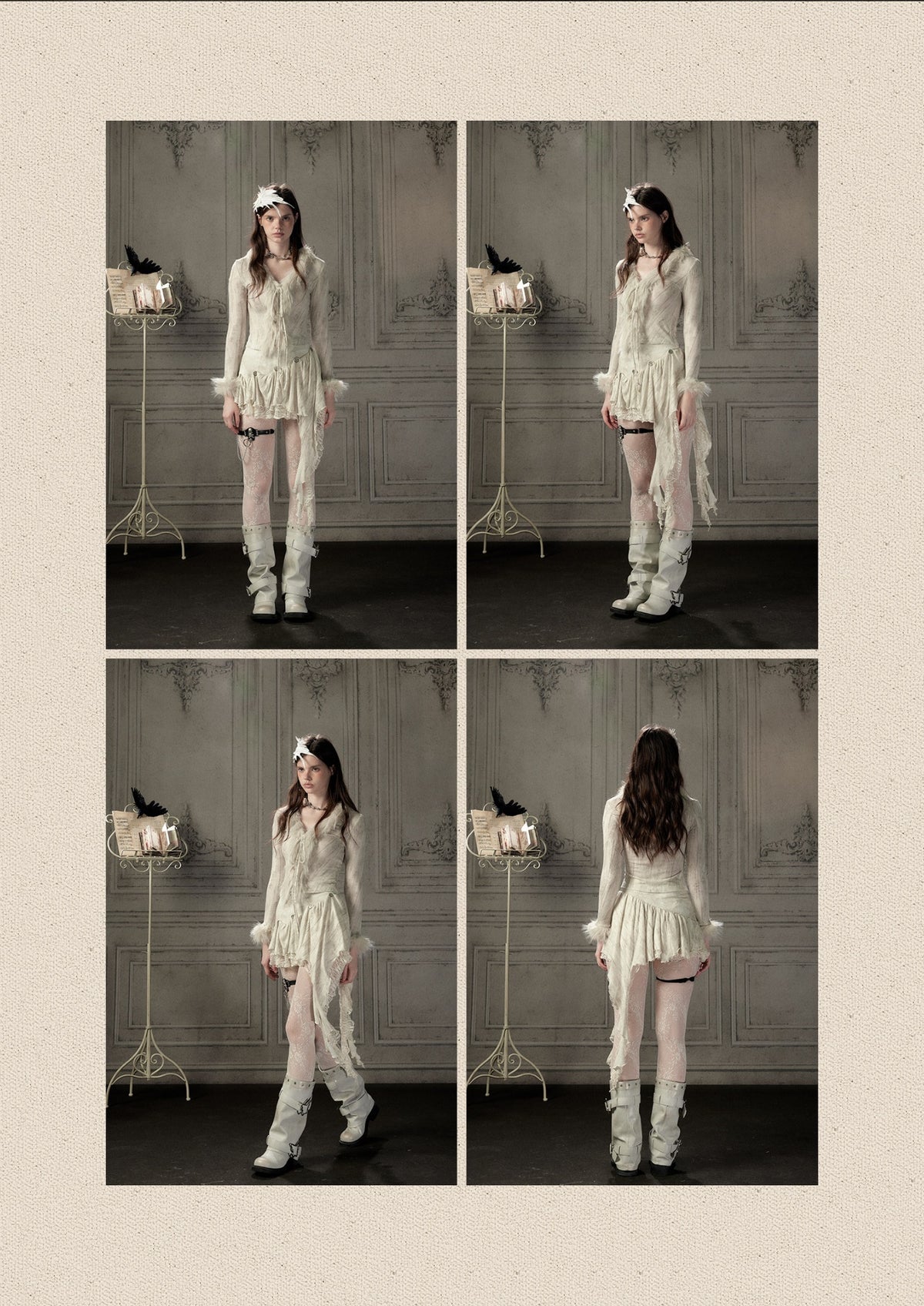Fur Collar Beige Long Sleeve Short Top【s0000018935】