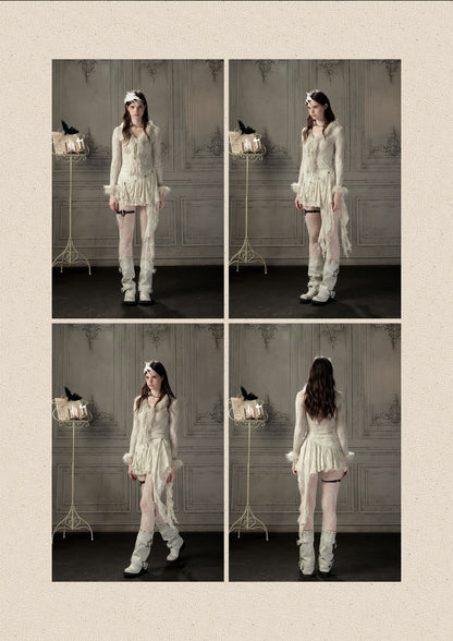 Fur Collar Beige Long Sleeve Short Top【s0000018935】
