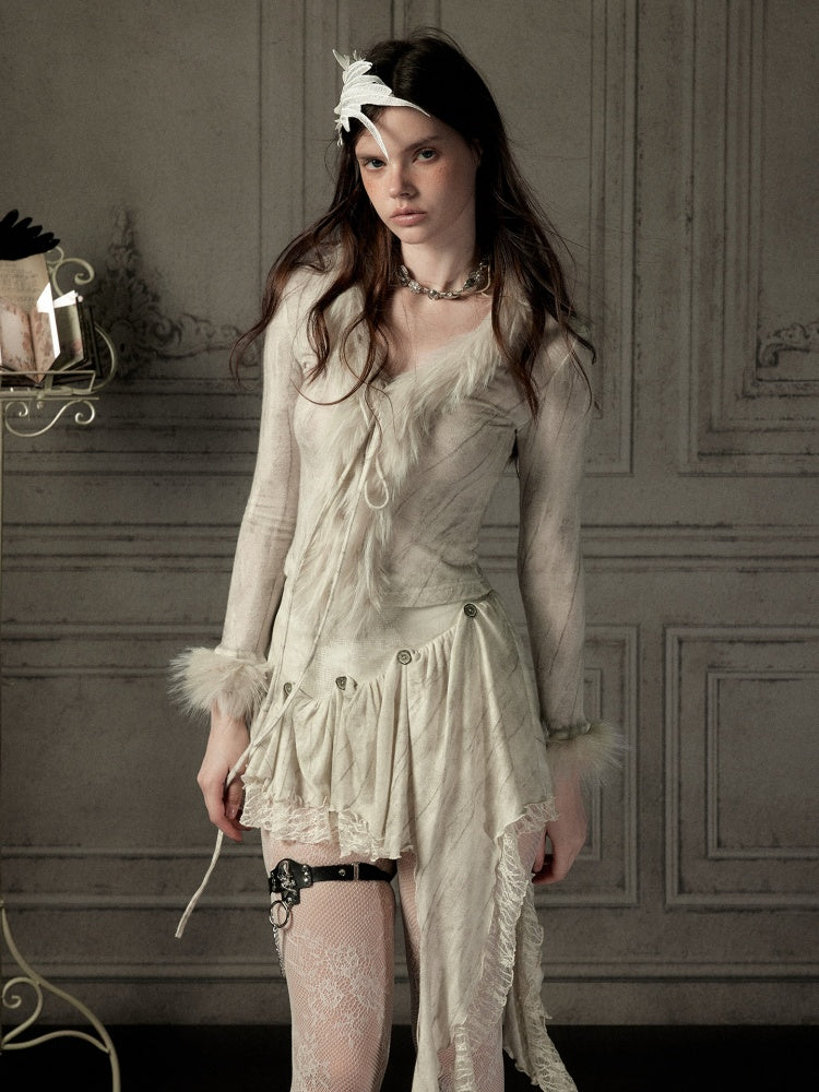 Fur Collar Beige Long Sleeve Short Top【s0000018935】