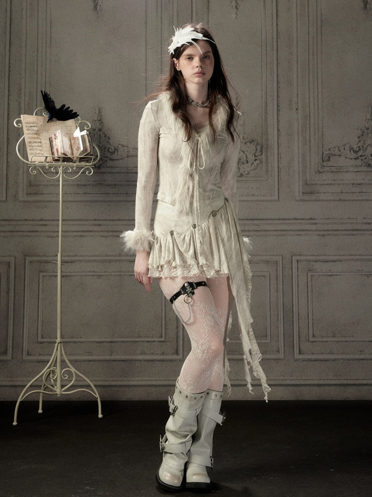 Fur Collar Beige Long Sleeve Short Top【s0000018935】