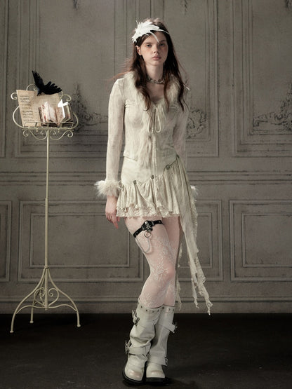 Fur Collar Beige Long Sleeve Short Top【s0000018935】
