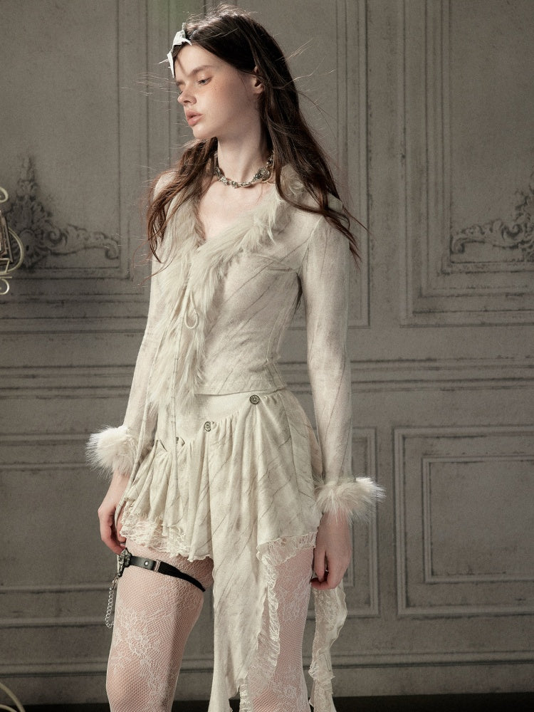 Fur Collar Beige Long Sleeve Short Top【s0000018935】