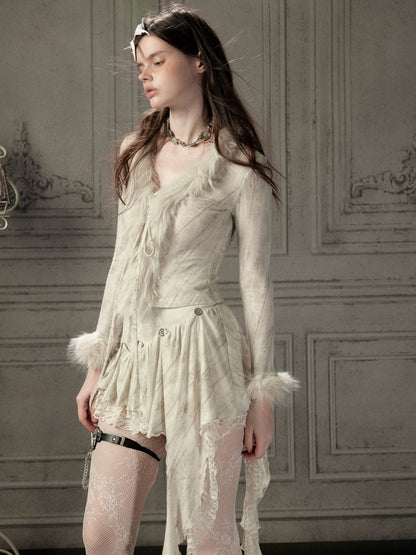 Fur Collar Beige Long Sleeve Short Top【s0000018935】