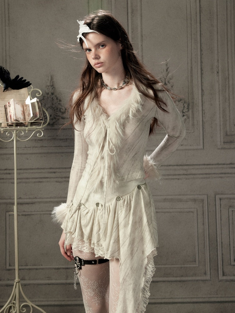 Fur Collar Beige Long Sleeve Short Top【s0000018935】