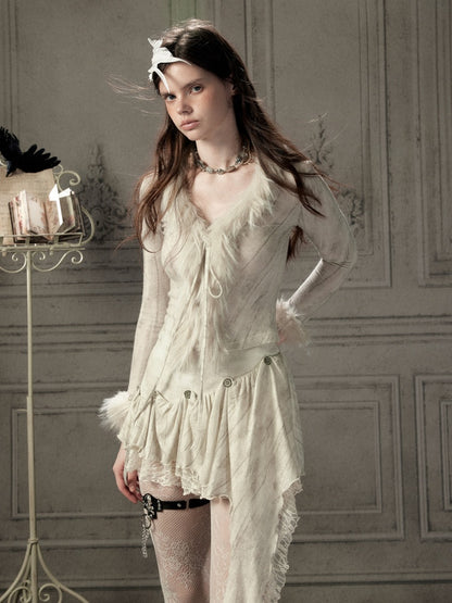 Fur Collar Beige Long Sleeve Short Top【s0000018935】