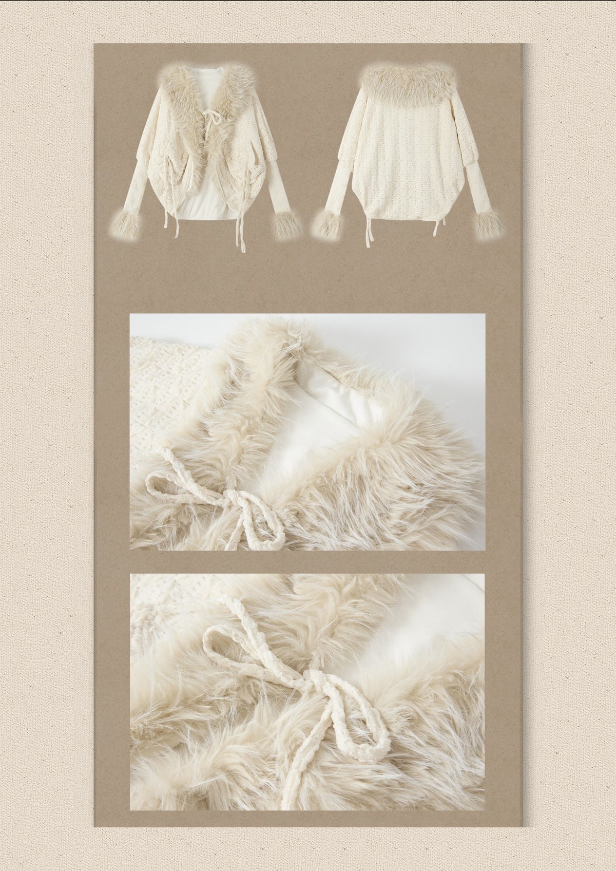 Bat Sleeve Beige Fur Collar Knit Jacket【s0000018936】