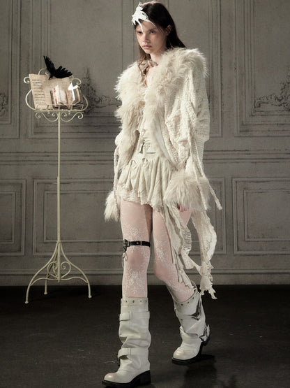 Bat Sleeve Beige Fur Collar Knit Jacket【s0000018936】