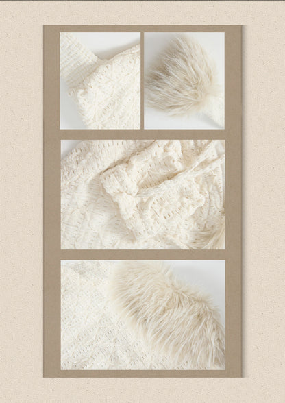 Bat Sleeve Beige Fur Collar Knit Jacket【s0000018936】
